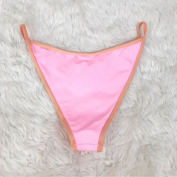 L*SPACE Tommy Pink Orange Cheeky String Bikini Bottom Teeny Size Large New‎ - Picture 4 of 11
